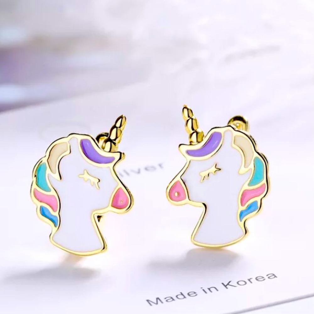 Sterling Silver Colorful Unicorn Charms Earrings
